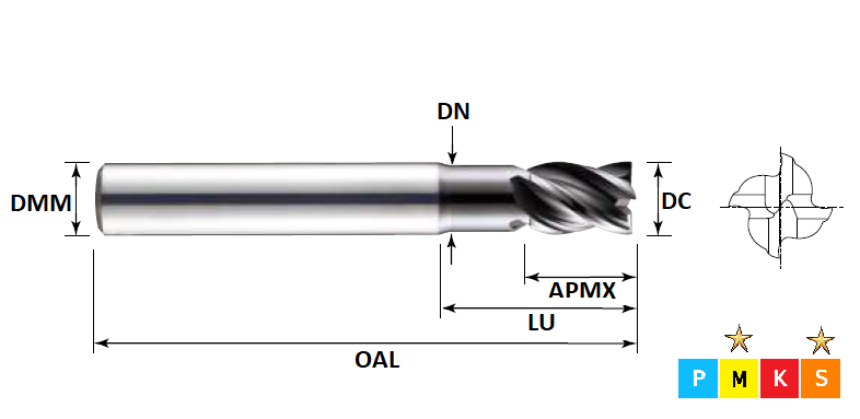 20.0mm 4 Flute (70mm Effective Length) Extended Neck HX2 Carbide End Mill (Plain Shank)